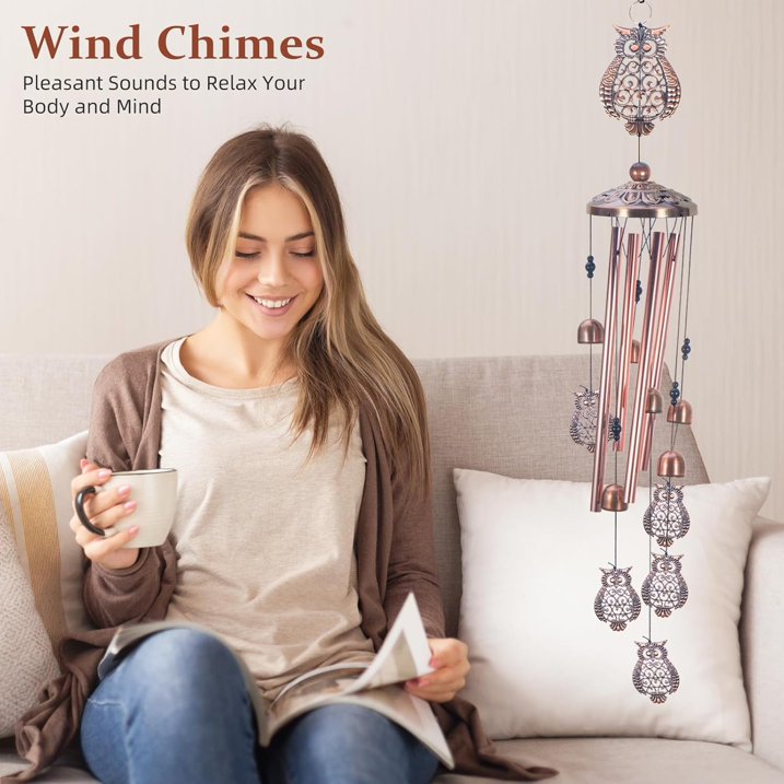 Owl Wind Chimes Metal Outdoor/Indoor Chime Garden Decor