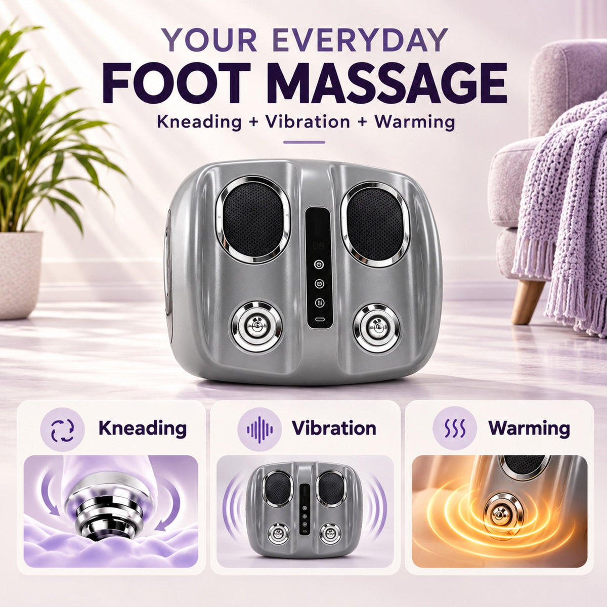 Electric Foot Massager with Heat, 6D Deep Kneading Cordless Massager Machine for Feet Sole Relaxation