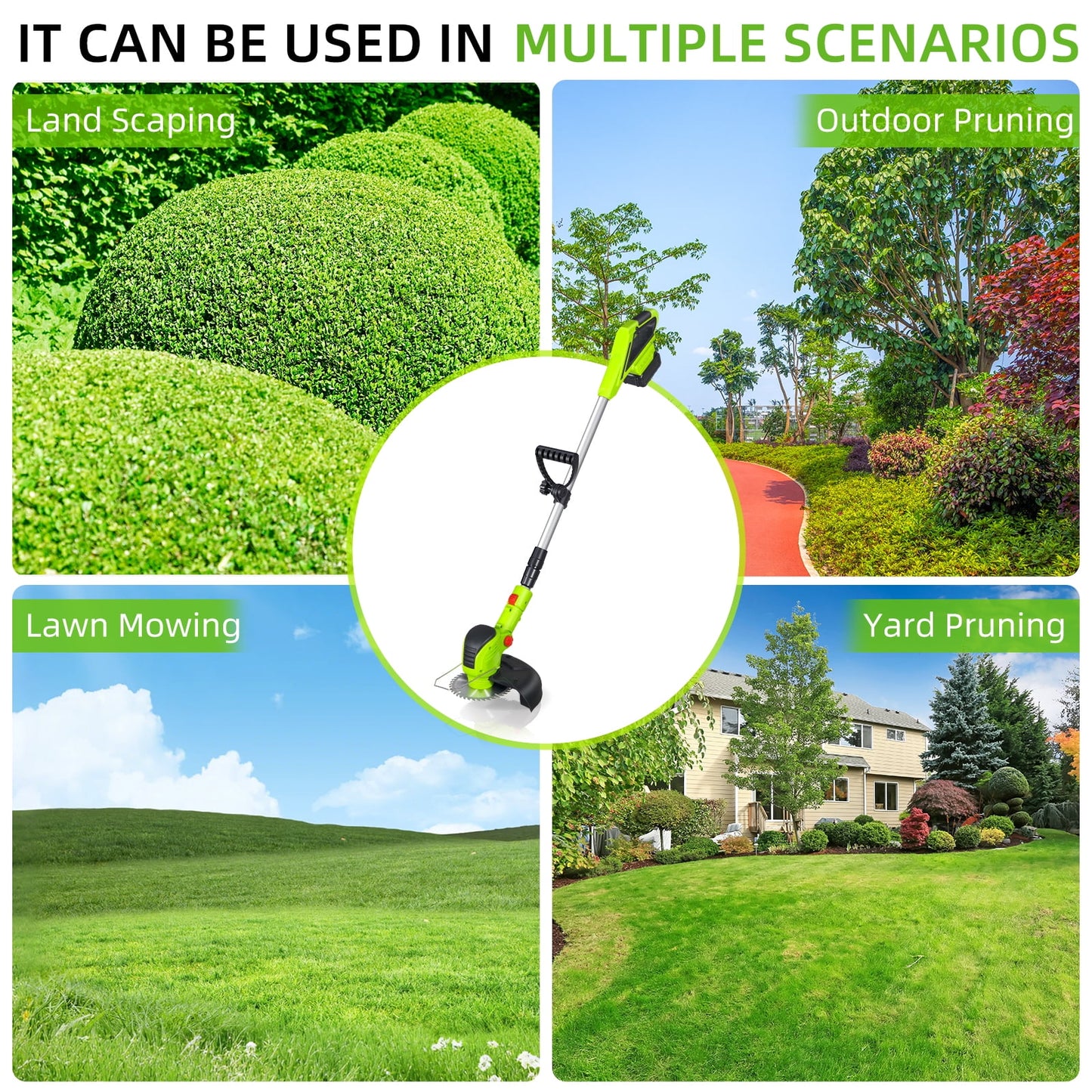 Paddsun Weed Eaters, Electric Cordless Weed Wacker 24V String Trimmer with 8 inch Blades Electric Weed Eater with Grass Cutter Spool Line