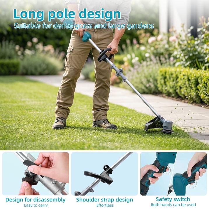 String Trimmer, 21V 14" Brushless Cordless String Trimmer Electric Weed Wacker Edger Grass Trimmer Lawn Tool