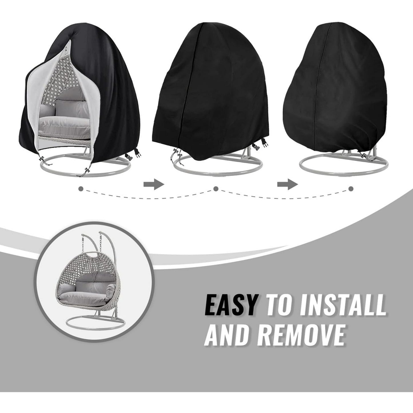 Outdoor Egg Shaped Chair Cover, Oversized Double Egg Shaped Chair Cover for Outdoor Furniture, Heavy Duty Swing Hanging Egg Shaped Chair Cover