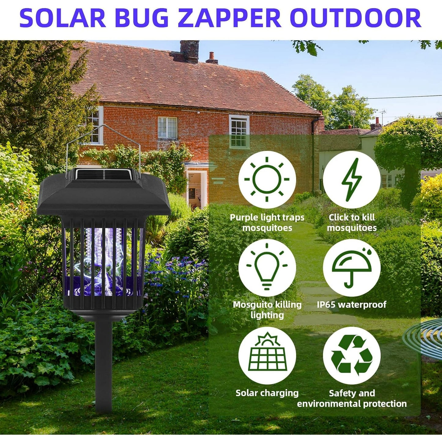 2 Pack Solar Bug Zapper Outdoor Solar Mosquito Zapper LED Mosquito Killer Light Lamp for Indoor and Garden Use