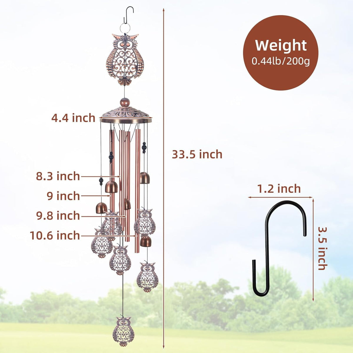Owl Wind Chimes Metal Outdoor/Indoor Chime Garden Decor