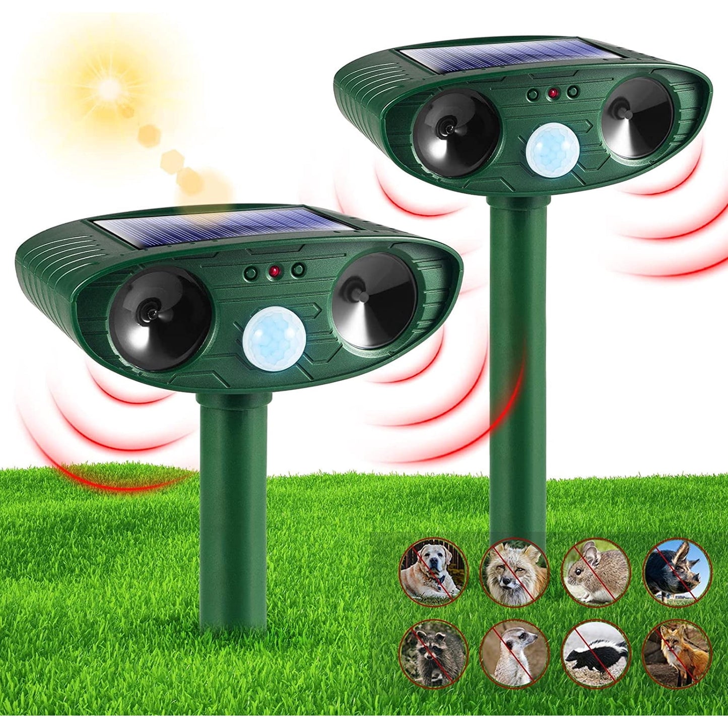 4 Pack Ultrasonic Animal Repellent Outdoor Solar Animal Repeller Deterrent Waterproof,Motion Sensor Deterrent Repel Cat Dog Deer Raccoon Fox Skunk Rabbit Squirrel for Garden Yard