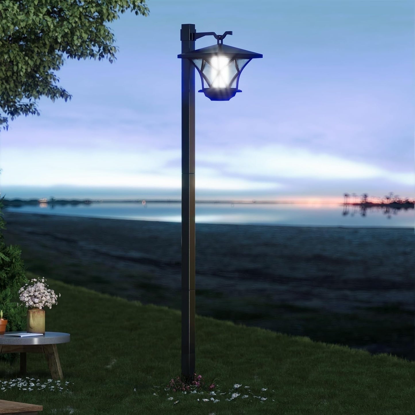 59-Inch Classic Black Aluminum Outdoor Solar Lamp Post-1pc