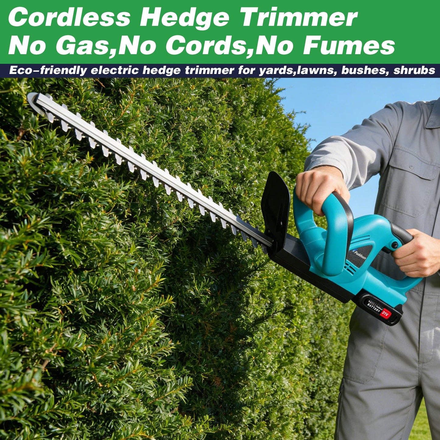 Electric Hedge Trimmer, 20" Blade Cordless Hedge Trimmer Double-Sided 0.8" Cutting Width with 3.0Ah Battery