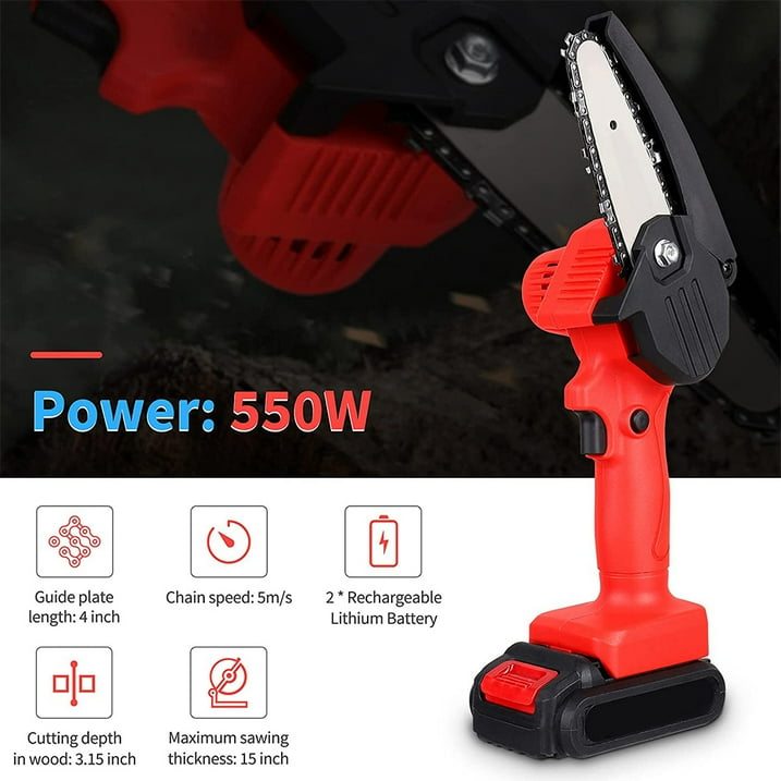 6" Mini Chainsaw Cordless, 24V Handheld Electric Chain Saw with 2 Battery for Tree Trimming