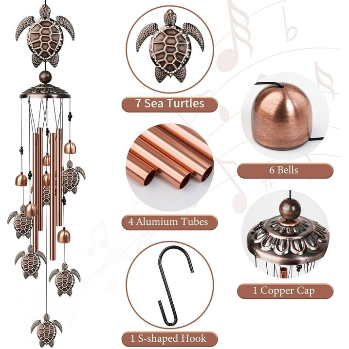 Sea Turtle Wind Chimes,Decorative Wind Chimes for Outdoor,with S Hook for Patio Garden Decor
