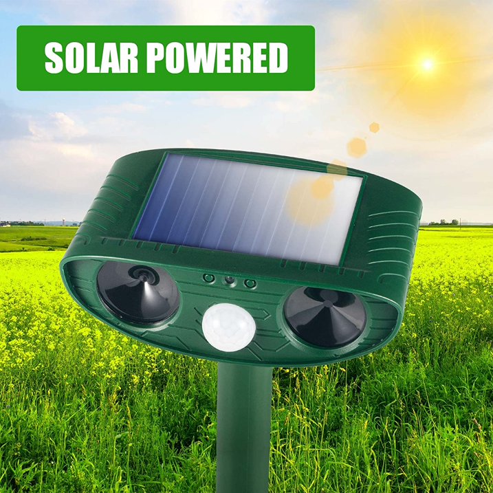 2 Pack Solar Animal Repeller Ultrasonic Animal Repellent Outdoor with Motion Sensor Flashing Light Waterproof Animal Deterrent for Garden Yard
