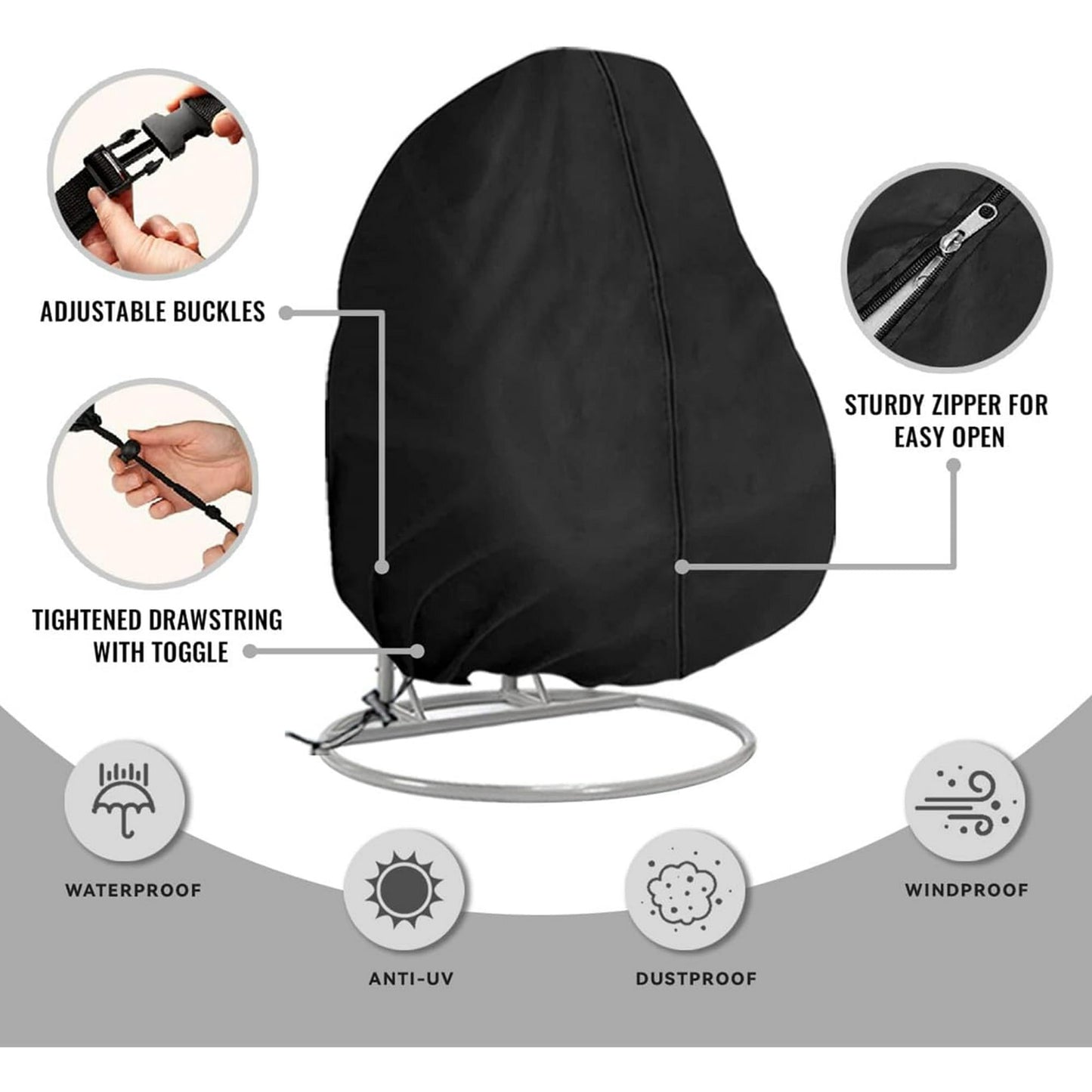 Outdoor Egg Shaped Chair Cover, Oversized Double Egg Shaped Chair Cover for Outdoor Furniture, Heavy Duty Swing Hanging Egg Shaped Chair Cover