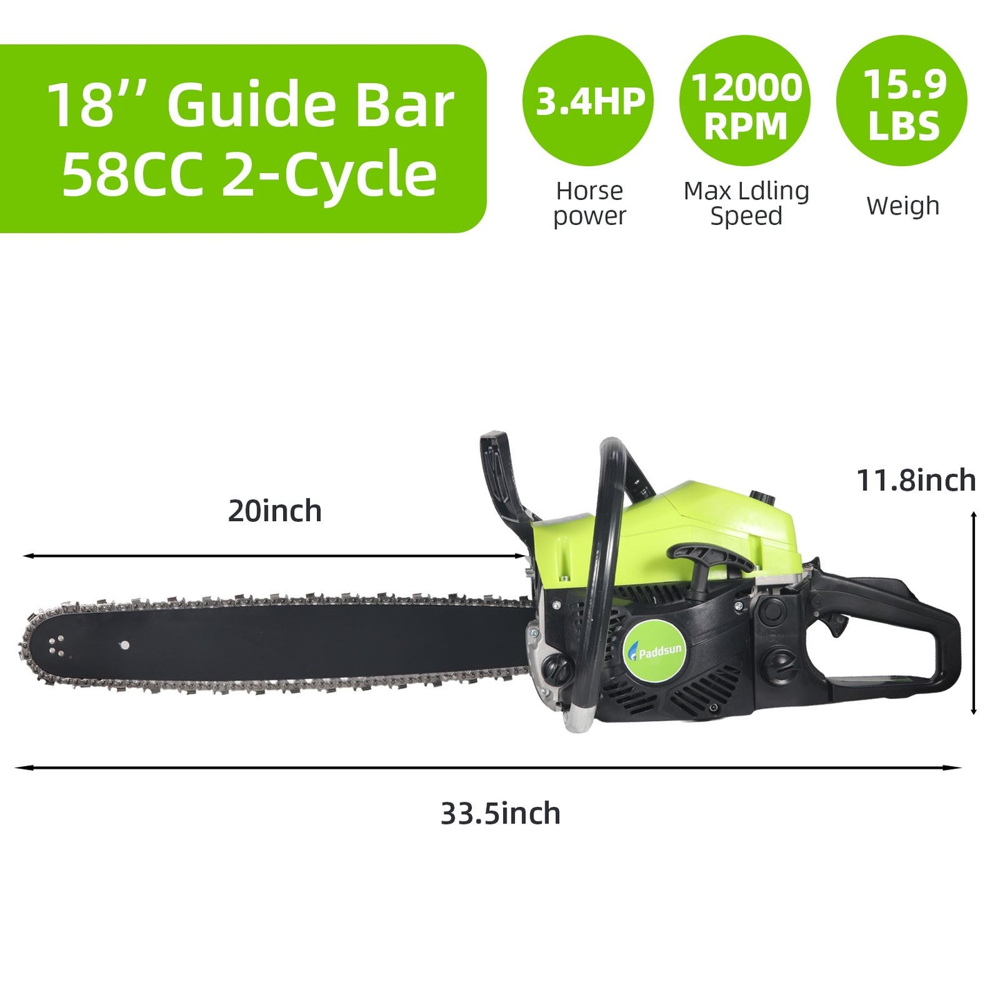 58CC Gas Powered Chainsaw, 18 in Bars Automatic Chain Oiler Quick Start Gasoline Chain Saws for Wood Cutting Chainsaw