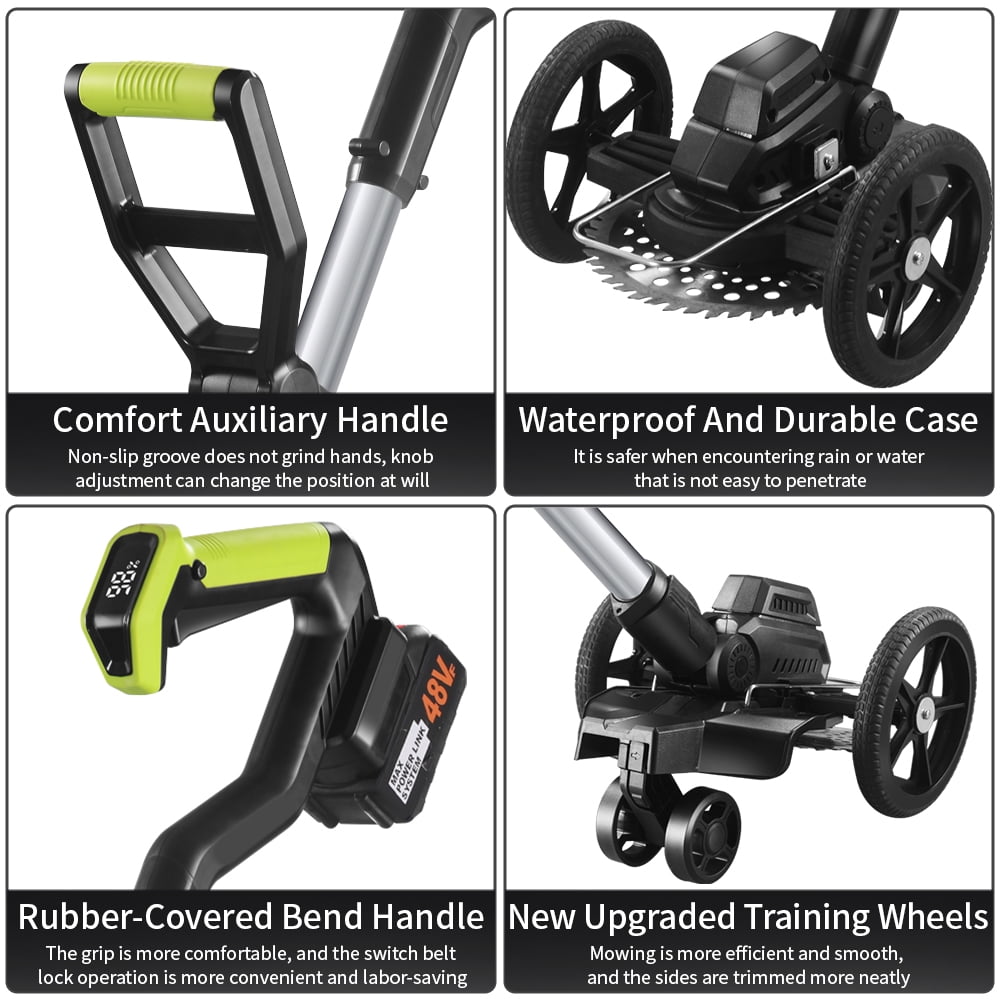 Electric Weed Trimmer, 21V Weed Wacker Cordless Weed Whacker Grass Trimmer with Side Trimming Wheel Handhold Lawn Mower