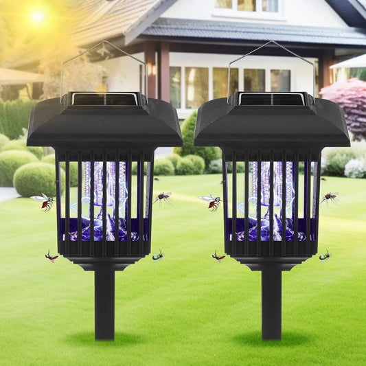 2 Pack Solar Bug Zapper Outdoor Solar Mosquito Zapper LED Mosquito Killer Light Lamp for Indoor and Garden Use