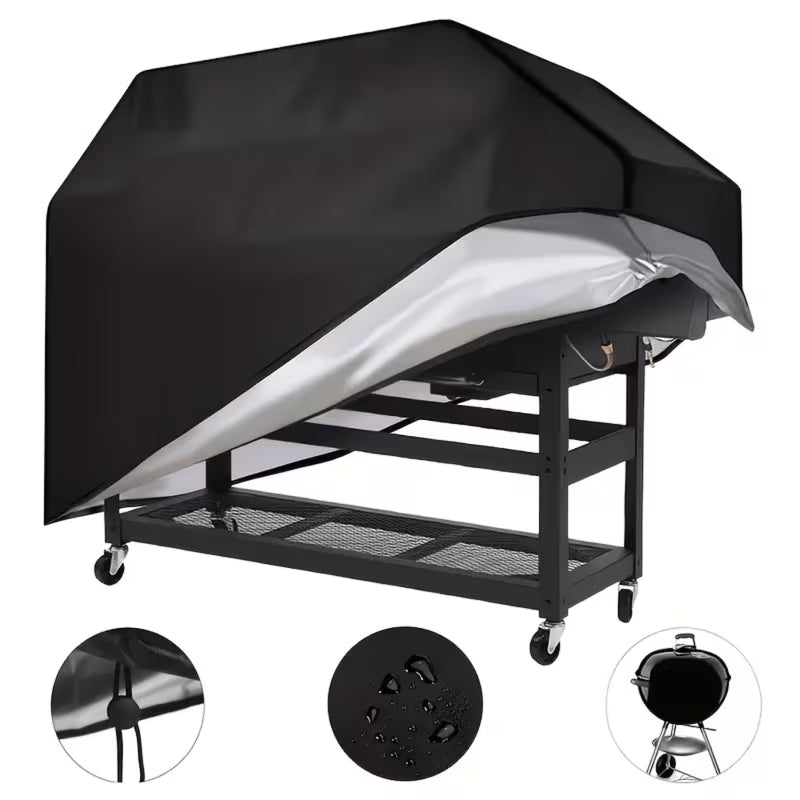 BBQ Grill Cover, 75 Inch Heavy Duty Waterproof Outdoor Barbecue Grill Protector, Weather Resistant 500D Polyester with Windproof Drawstring, Black