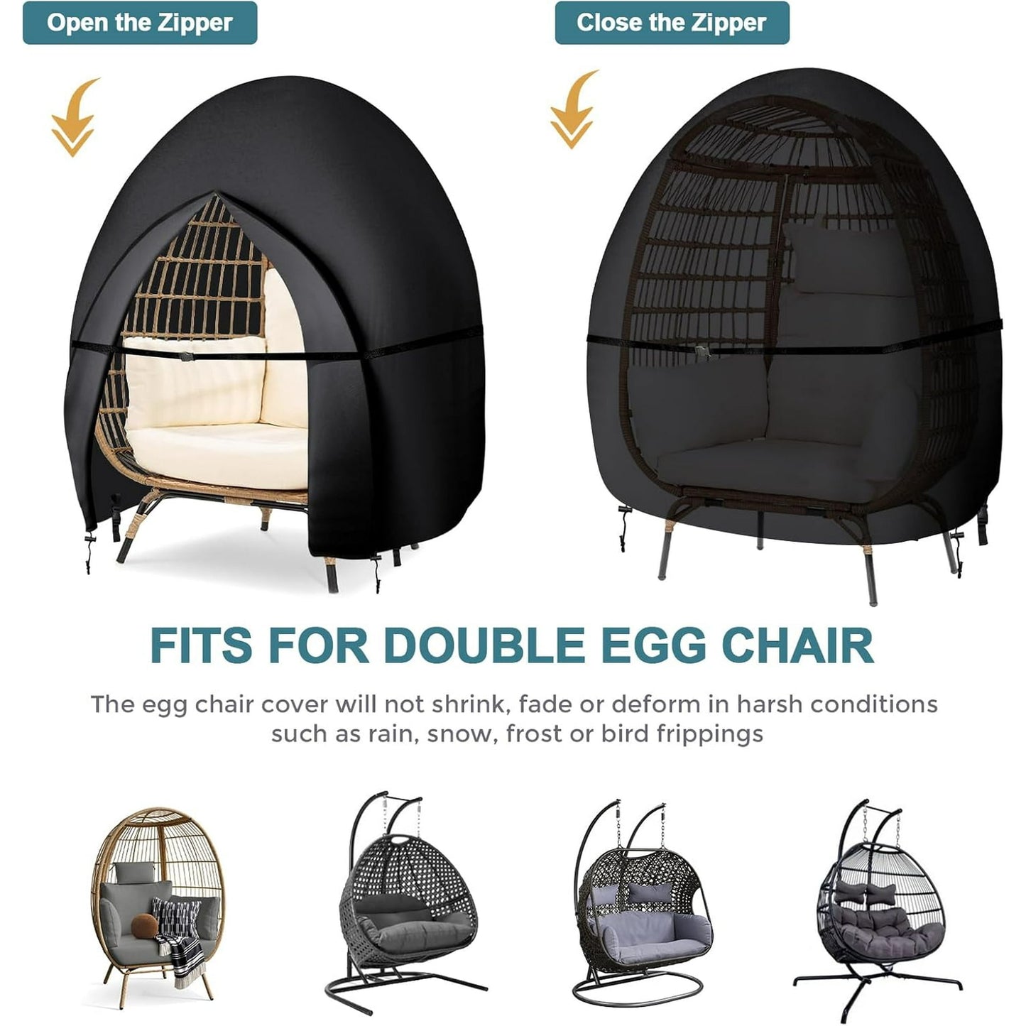 Outdoor Egg Shaped Chair Cover, Oversized Double Egg Shaped Chair Cover for Outdoor Furniture, Heavy Duty Swing Hanging Egg Shaped Chair Cover