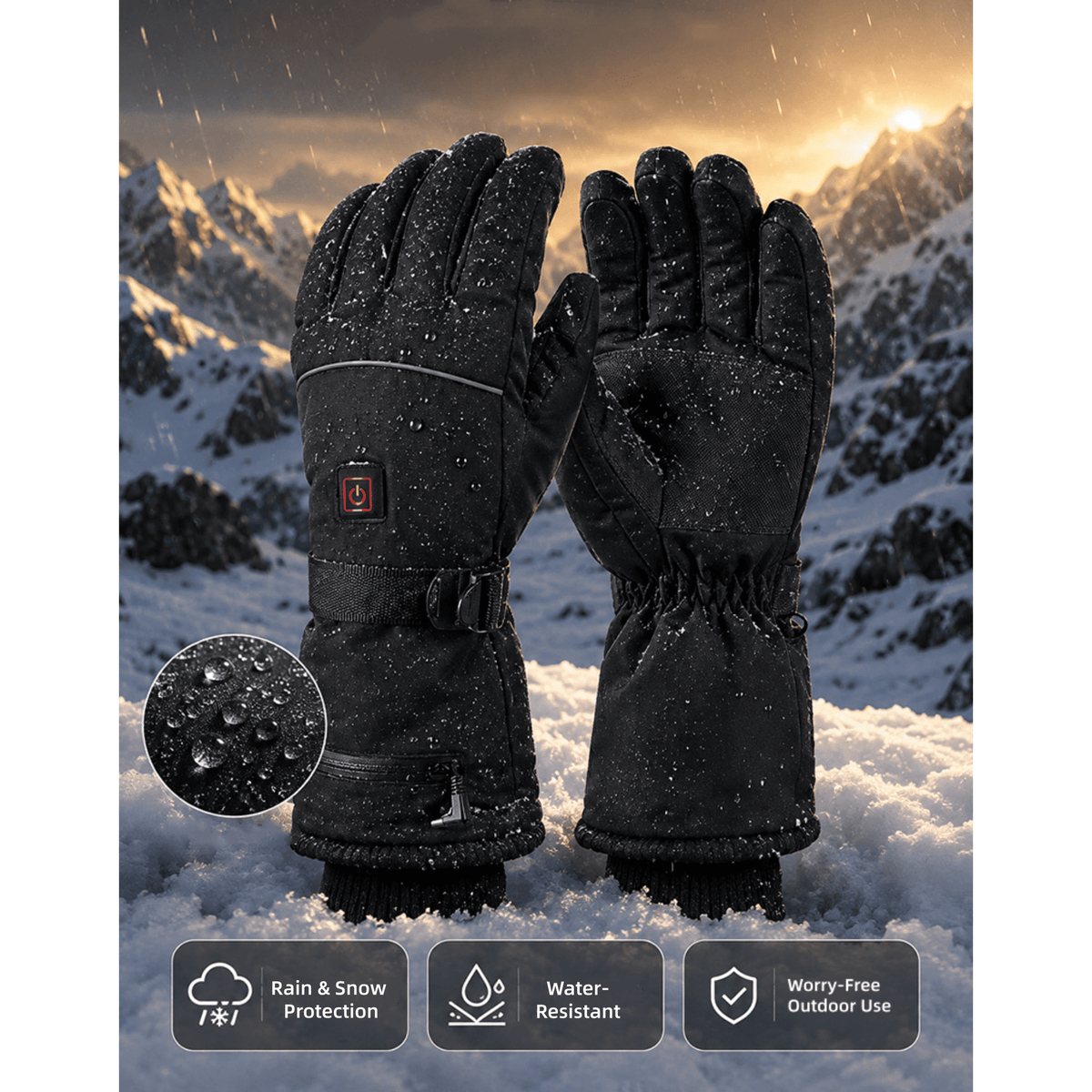 Heated Gloves for Men Women, 3 Heat Levels Battery Powered Warm Gloves Touchscreen Water Resistant Electric Heating Gloves