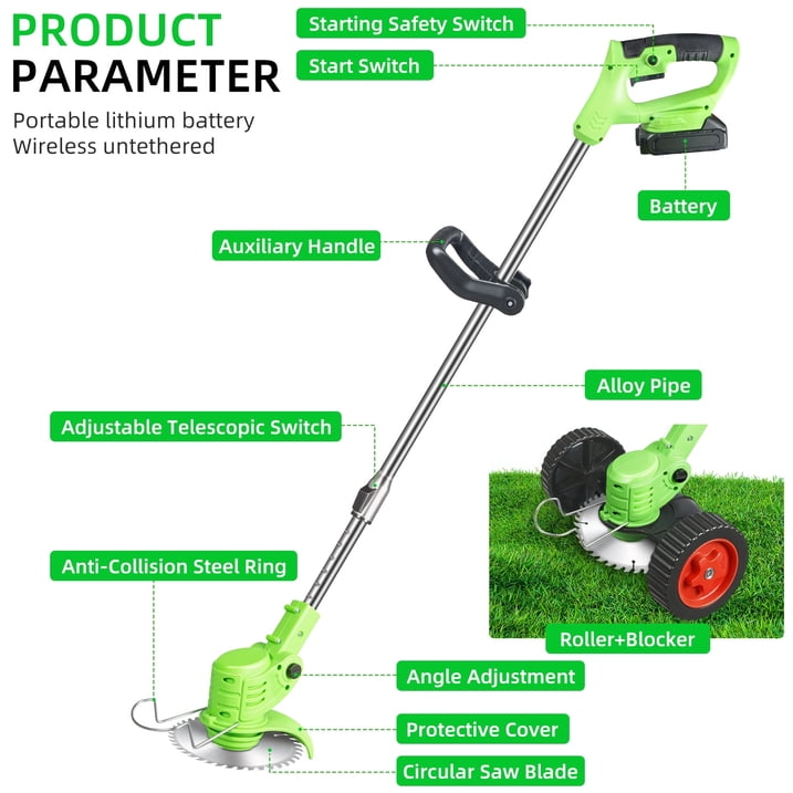 Brush Cutter Cordless Weed Wacker Electric Weed Eater with 2 Large Capacity Batteries &17 Blades for Lawn Garden Yard