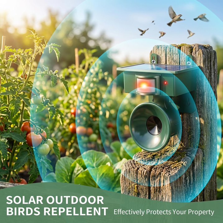 Solar Ultrasonic Bird Repeller Outdoor, Woodpecker Deterrent for House & Pigeon Repellent Devices Motion Activated Waterproof Animal Deterrent with Frequency Swapping for Garden Patio