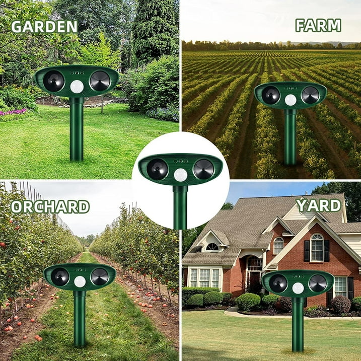 4 Pack Ultrasonic Animal Repellent Outdoor Solar Animal Repeller Deterrent Waterproof,Motion Sensor Deterrent Repel Cat Dog Deer Raccoon Fox Skunk Rabbit Squirrel for Garden Yard