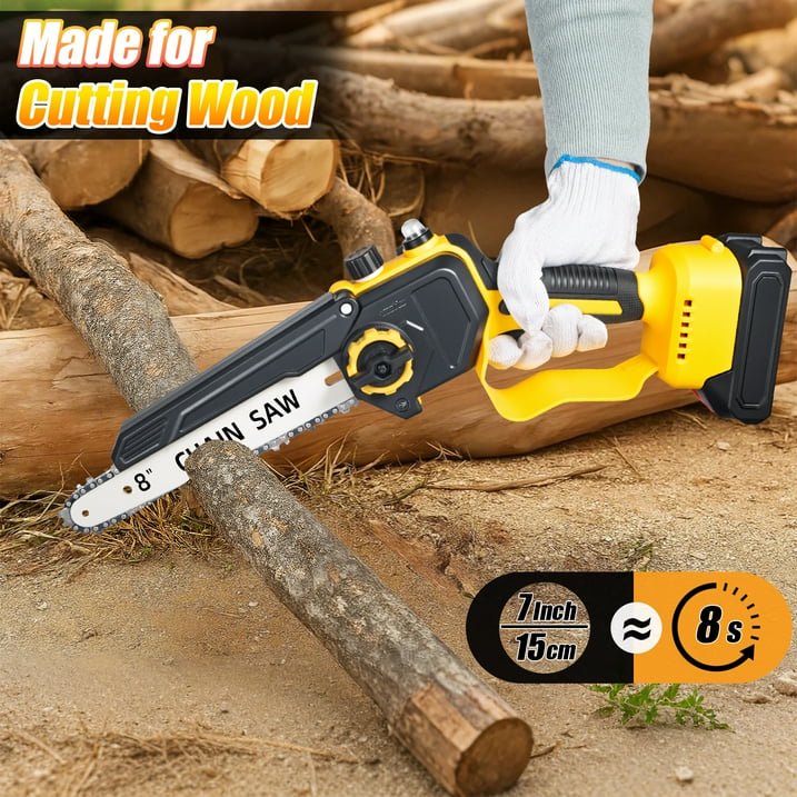 Paddsun 8 Inch Electric Mini Chainsaw, 21V Brushless Cordless Handheld Wood Cutter, 1980W Power Pruning Saw with 2 Batteries & 2 Chains