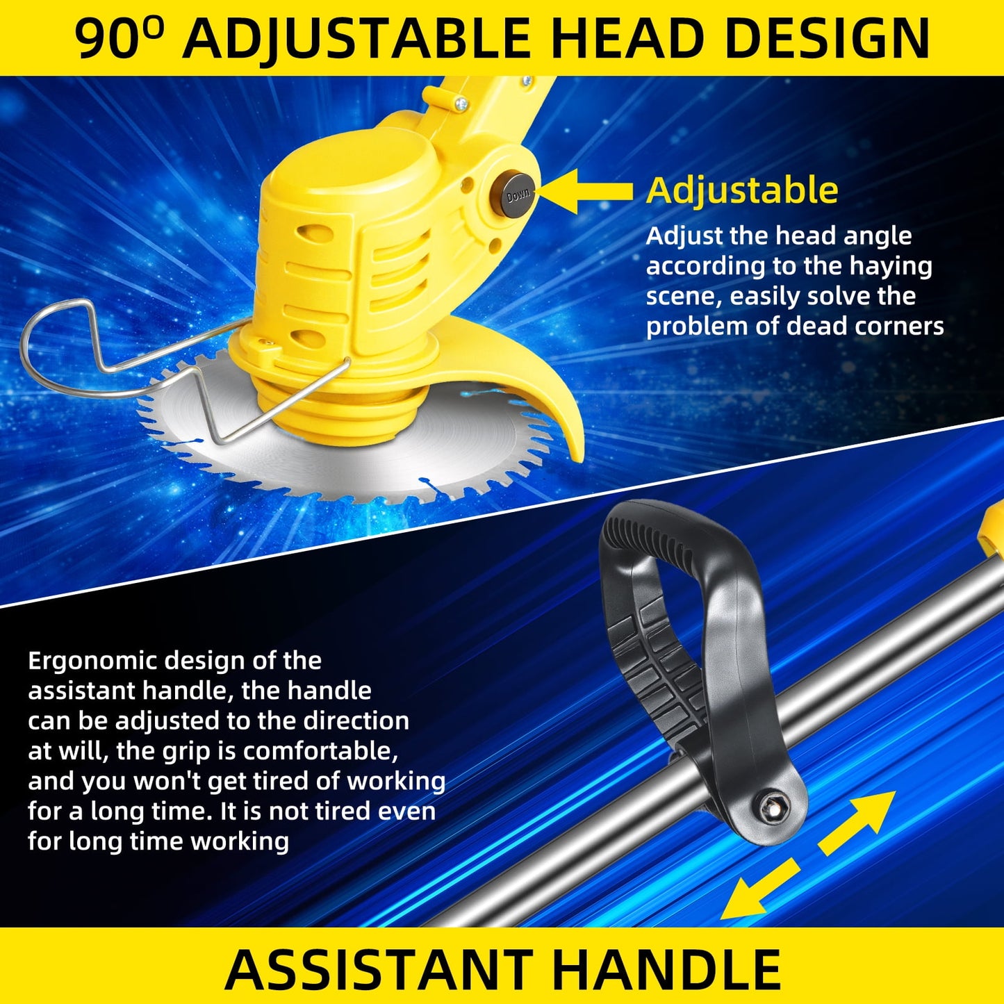 Electric Weed Wacker Battery Powered,Cordless String Trimmer Edger with Wheels 3 Function Blades Cutter for Yard and Garden