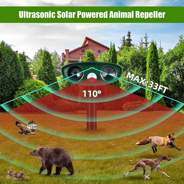 4 Pack Ultrasonic Animal Repellent Outdoor Solar Animal Repeller Deterrent Waterproof,Motion Sensor Deterrent Repel Cat Dog Deer Raccoon Fox Skunk Rabbit Squirrel for Garden Yard