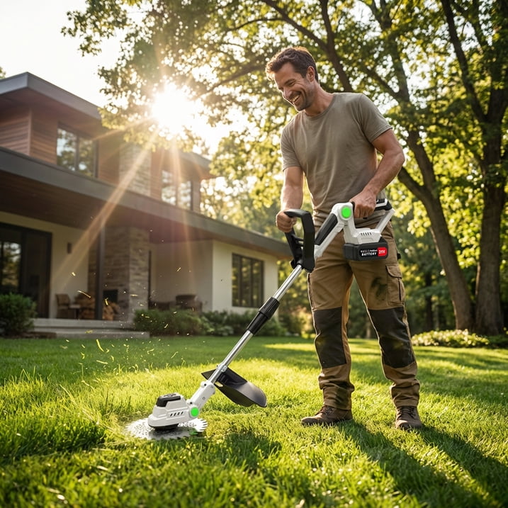 21V Cordless Weed Wacker, Brushless Electric Grass Trimmer with 9" Blades, 2 Batteries for Garden Lawn Edging Tool