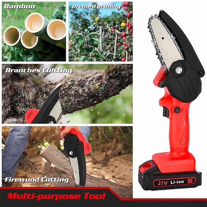 6" & 4" Electric Mini Chainsaw, 21V Handheld Cordless Wood Cutter, 550W Power Pruning Saw with 2 Batteries & 2 Chains