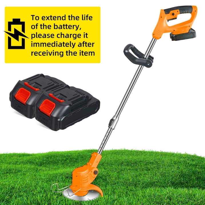 Electric Weed Wacker Battery Powered,Cordless String Trimmer Edger with Wheels 3 Function Blades Cutter for Yard and Garden