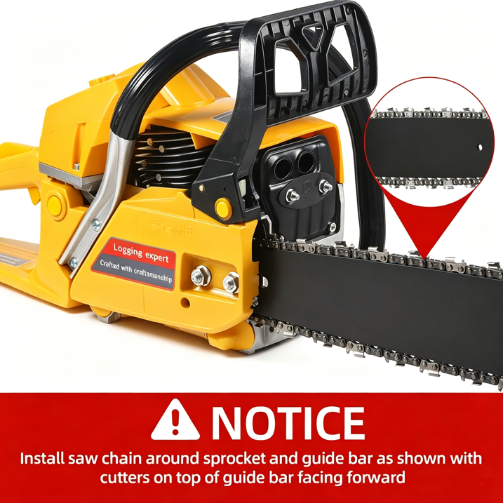 62cc Gas Chainsaw 20 Inch Gas Powered Chainsaw 2-Stroke Handheld Wood Cutting Tree Trimming Saw with Tool Kit, Black & Yellow