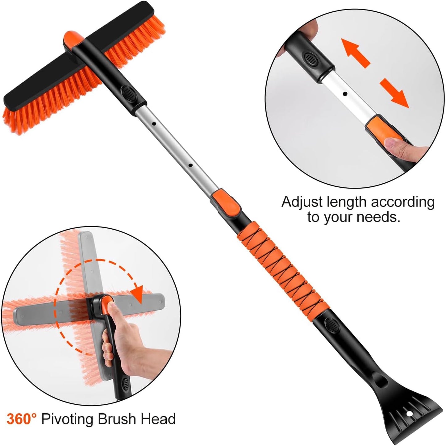 35" Extendable Snow Brush & Ice Scraper for Car Truck SUV, 180° Pivoting Head Snow Broom with Foam Grip, Heavy Duty Auto Winter Removal Tool