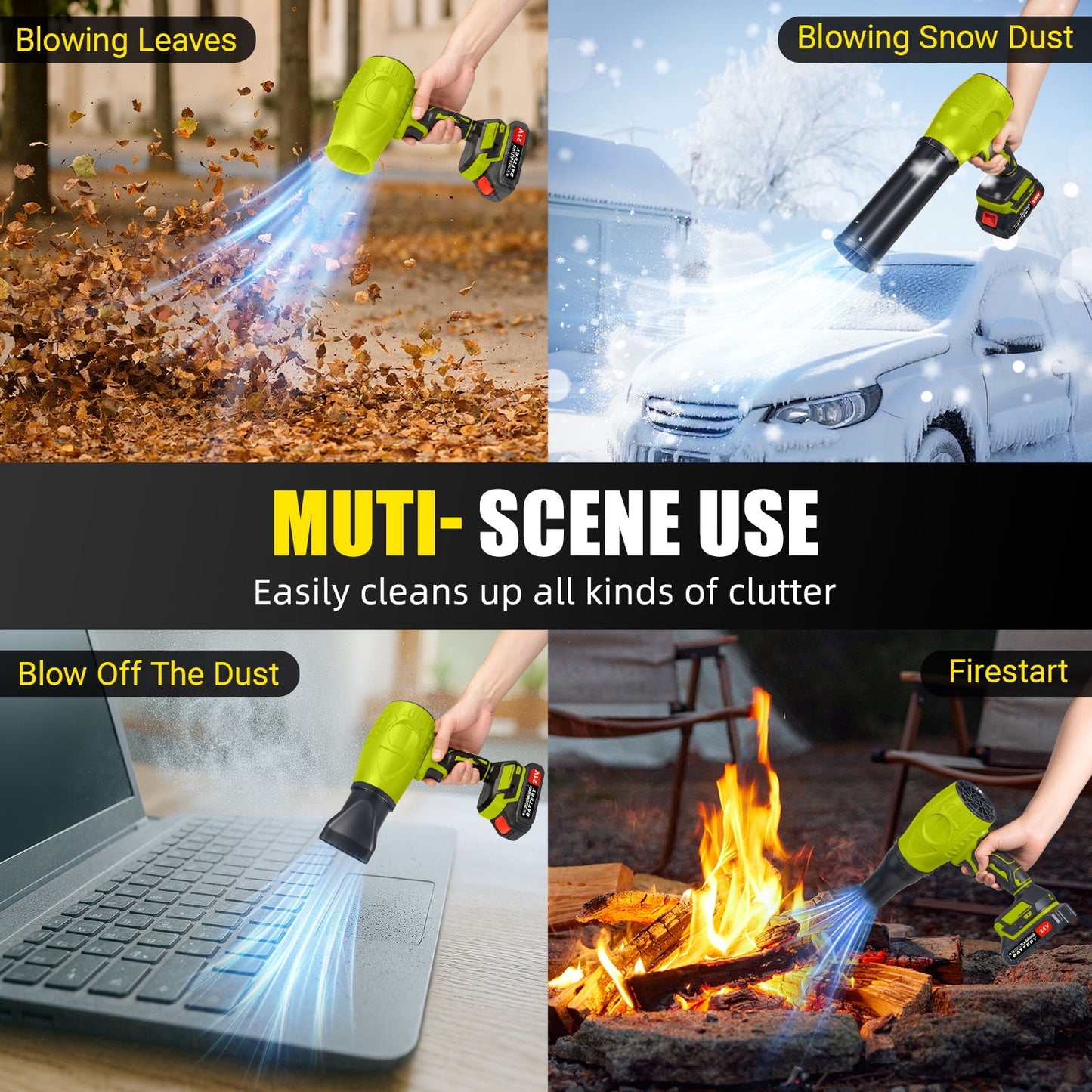 Leaf Blower, 21V Cordless Electric with Extended Nozzle Handheld Blower for Patio Cleaning Blowing Leaves and Dust, Green