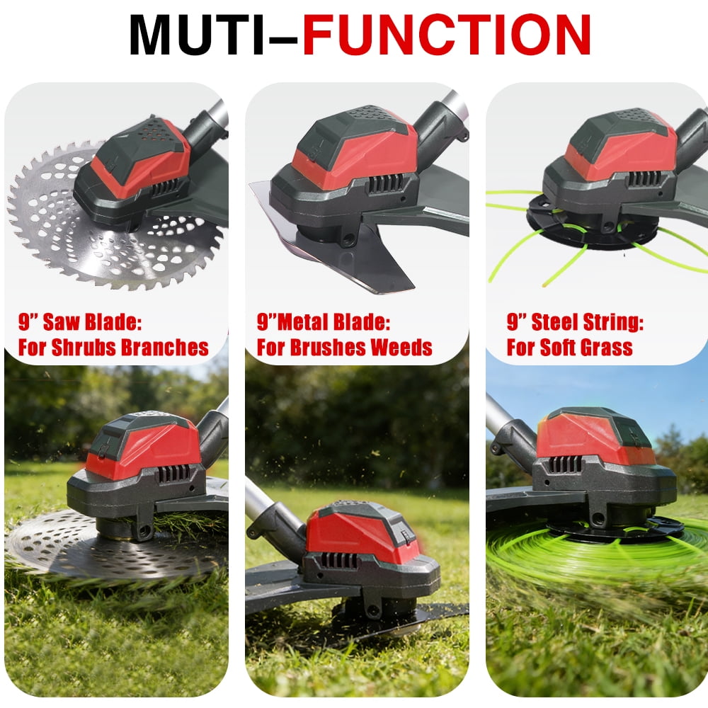 Cordless Weed Wacker, 9-inch Brushless Weed Eaters Lawn Mower Battery Powered String Trimmer Electric Grass Trimmer for Lawn Garden