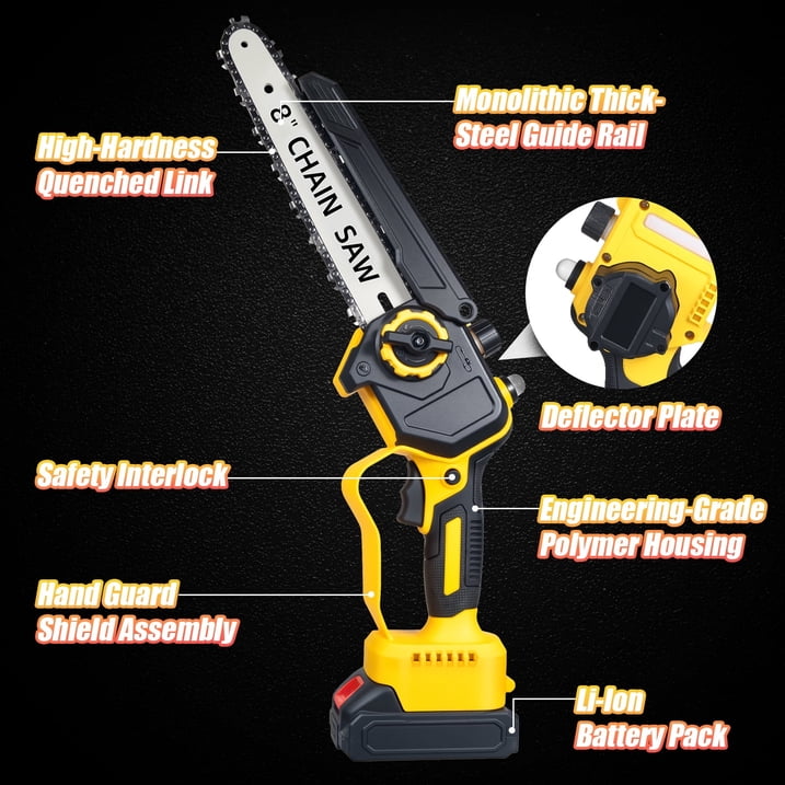 Paddsun 8 Inch Electric Mini Chainsaw, 21V Brushless Cordless Handheld Wood Cutter, 1980W Power Pruning Saw with 2 Batteries & 2 Chains