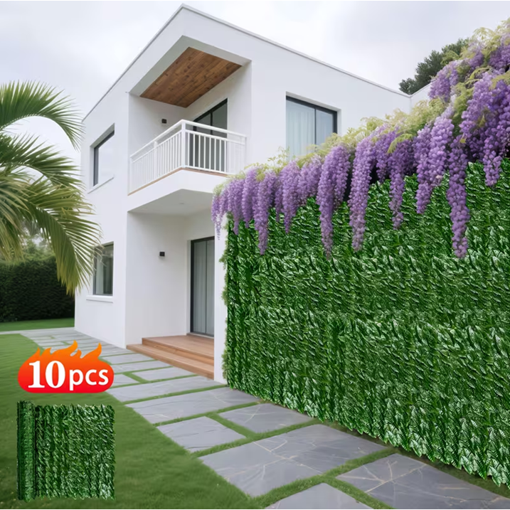 Artificial Ivy Privacy Fence Screen, 10pcs 20"x20" Faux Pothos Leaf Wall Panels, 27 Sq.Ft Coverage Greenery Backdrop for Outdoor Patio Balcony Decor