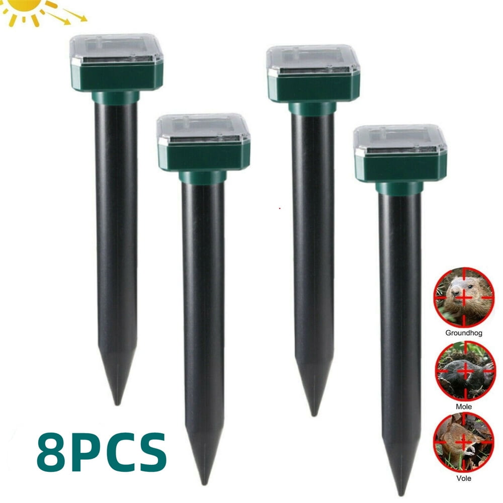 8 PCS Mole Repellent Solar Powered 8 Pack, Waterproof Vole Chipmunk Outdoor, Gopher Ultrasonic for Lawn Garden, Groundhog Repeller, Snake