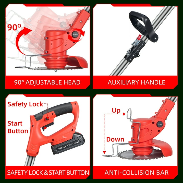 Electric Cordless Grass String Trimmer Lawn Edger Weed Wacker Cutter with 2Battery