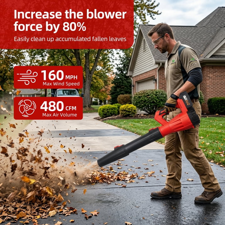 Cordless Leaf Blower, 21V Lightweight Electric Handheld Leaf Blower with 2 Batteries (3000mAh) & Charger, Portable Battery Powered Blower for Lawn Care, Yard Cleaning, Dust & Light Snow Blowi