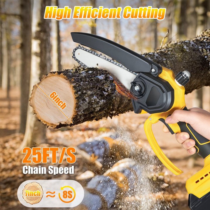 Mini Chainsaw, 6 Inch 21V Cordless Electric Chainsaw Portable Handheld with 2 Batteries 2 Chains
