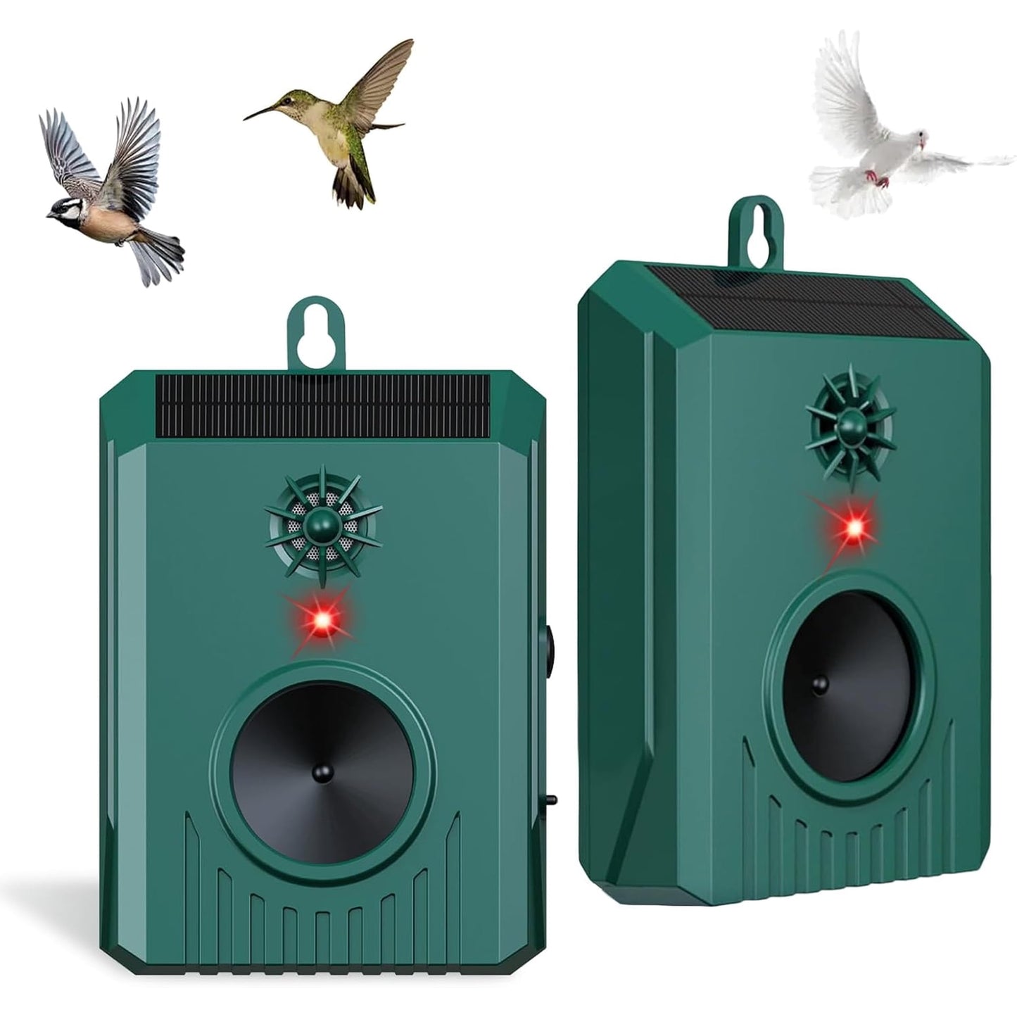 Solar Ultrasonic Bird Repeller, Outdoor Deterrent for Pigeons Woodpeckers Crows, Waterproof Hanging Humane Bird Repellent for Garden
