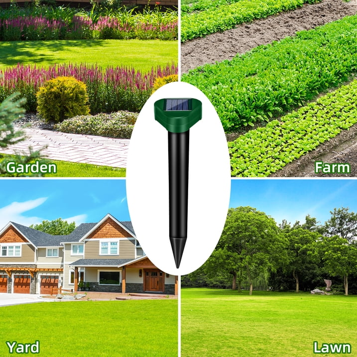 Mole Traps Solar Powered,4 Pack Waterproof Ultrasonic Gopher Traps Snake Traps for Yard Lawn Garden Groundhog Vole Chipmunk Armadillo Squirrel Rodent Deterrent Stakes