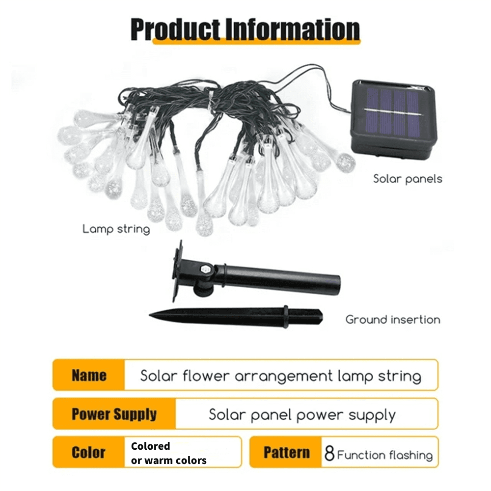 Solar String Lights Outdoor Waterproof, Waterdrop Colorful Fairy Lights with 8 Modes, Solor Christmas Lights