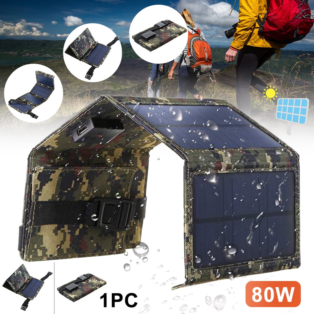 80W USB Solar Panel Folding Power Bank Outdoor Camping Hiking Phone Charger US