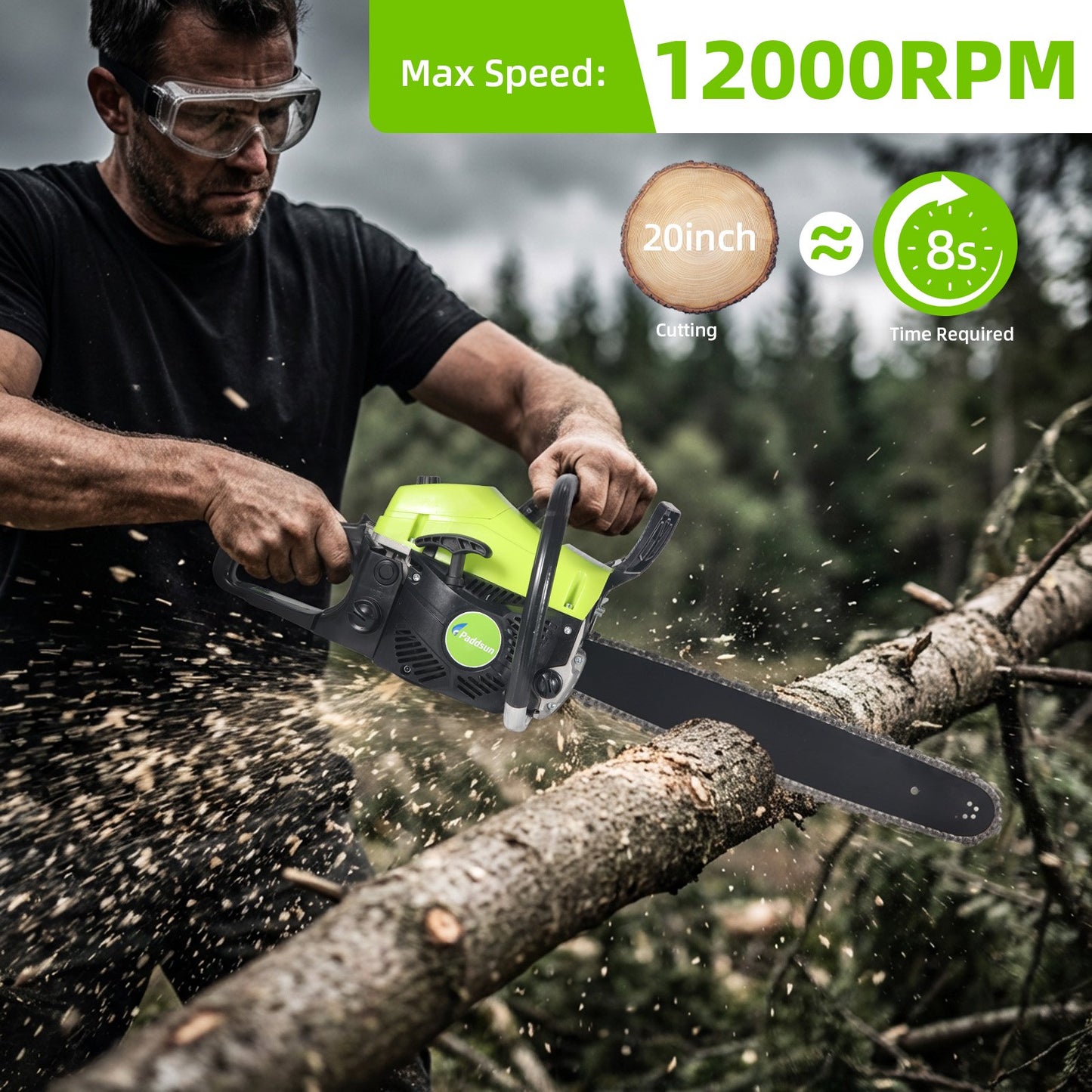 58CC Gas Powered Chainsaw, 18 in Bars Automatic Chain Oiler Quick Start Gasoline Chain Saws for Wood Cutting Chainsaw