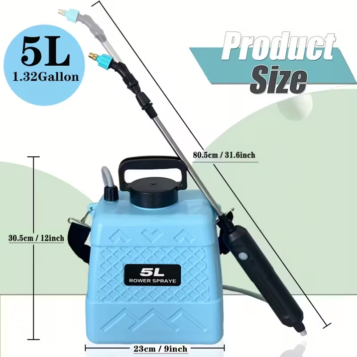 Electric Sprayer, 1.32 Gallon Battery Powered Sprayer with 3 Mist Nozzles Water Pump Sprayers for Yard Lawn and Garden