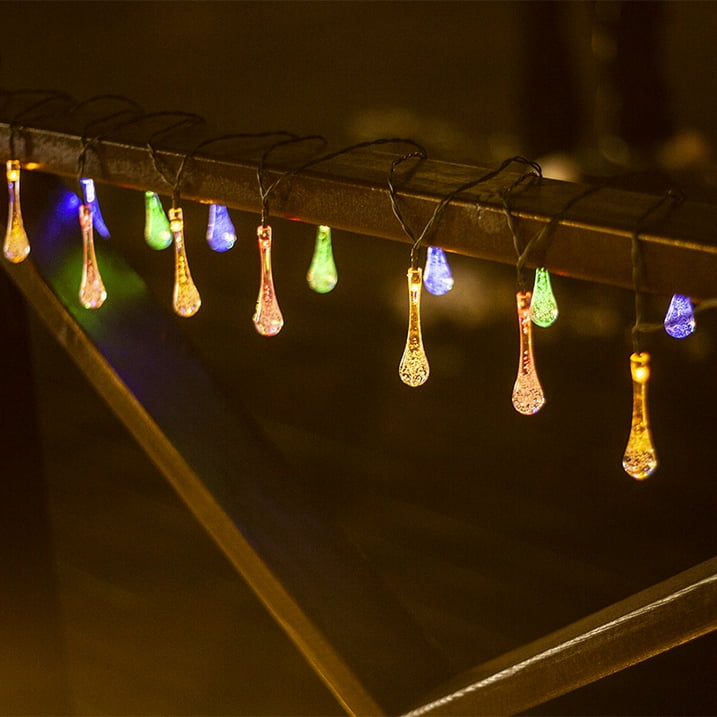 Solar String Lights Outdoor Waterproof, Waterdrop Colorful Fairy Lights with 8 Modes, Solor Christmas Lights