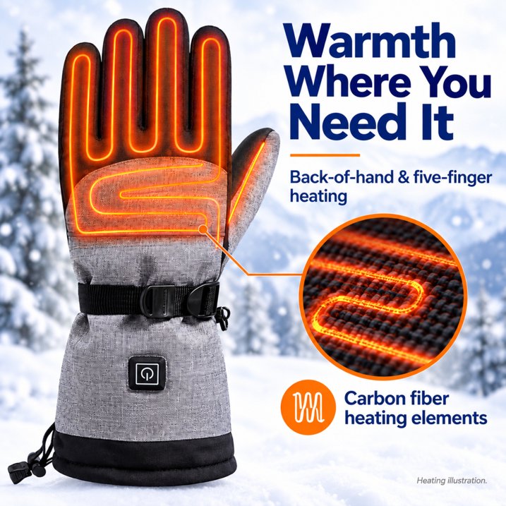 Heated Gloves for Men Women - Rechargeable Electric Hand Warmers with 5000mAh Battery & 3 Heating Levels
