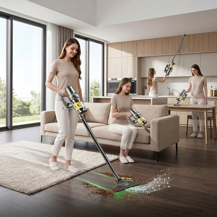 Cordless Vacuum Cleaner, 15KPA 40Mins 22000mAh 10-in-1 Stick Vacuum Cleaners with 3 Suction Speeds, 1.3L Large Dust Bin, Lightweight Vacuum for Pet Hair, Hardwood Floor & Carpet
