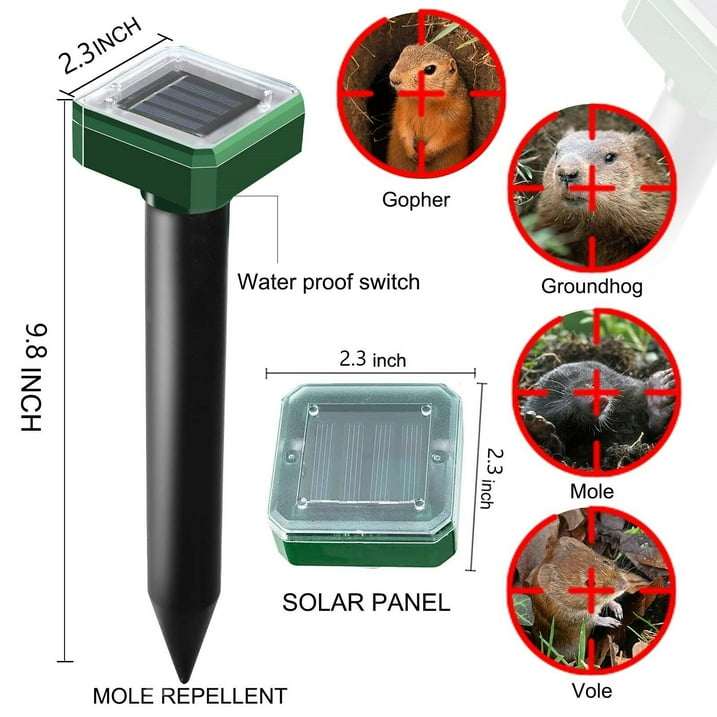 8 PCS Mole Repellent Solar Powered 8 Pack, Waterproof Vole Chipmunk Outdoor, Gopher Ultrasonic for Lawn Garden, Groundhog Repeller, Snake