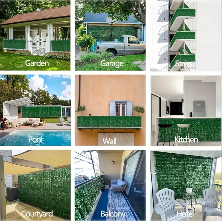 Artificial Ivy Privacy Fence Screen, 10pcs 20"x20" Faux Pothos Leaf Wall Panels, 27 Sq.Ft Coverage Greenery Backdrop for Outdoor Patio Balcony Decor